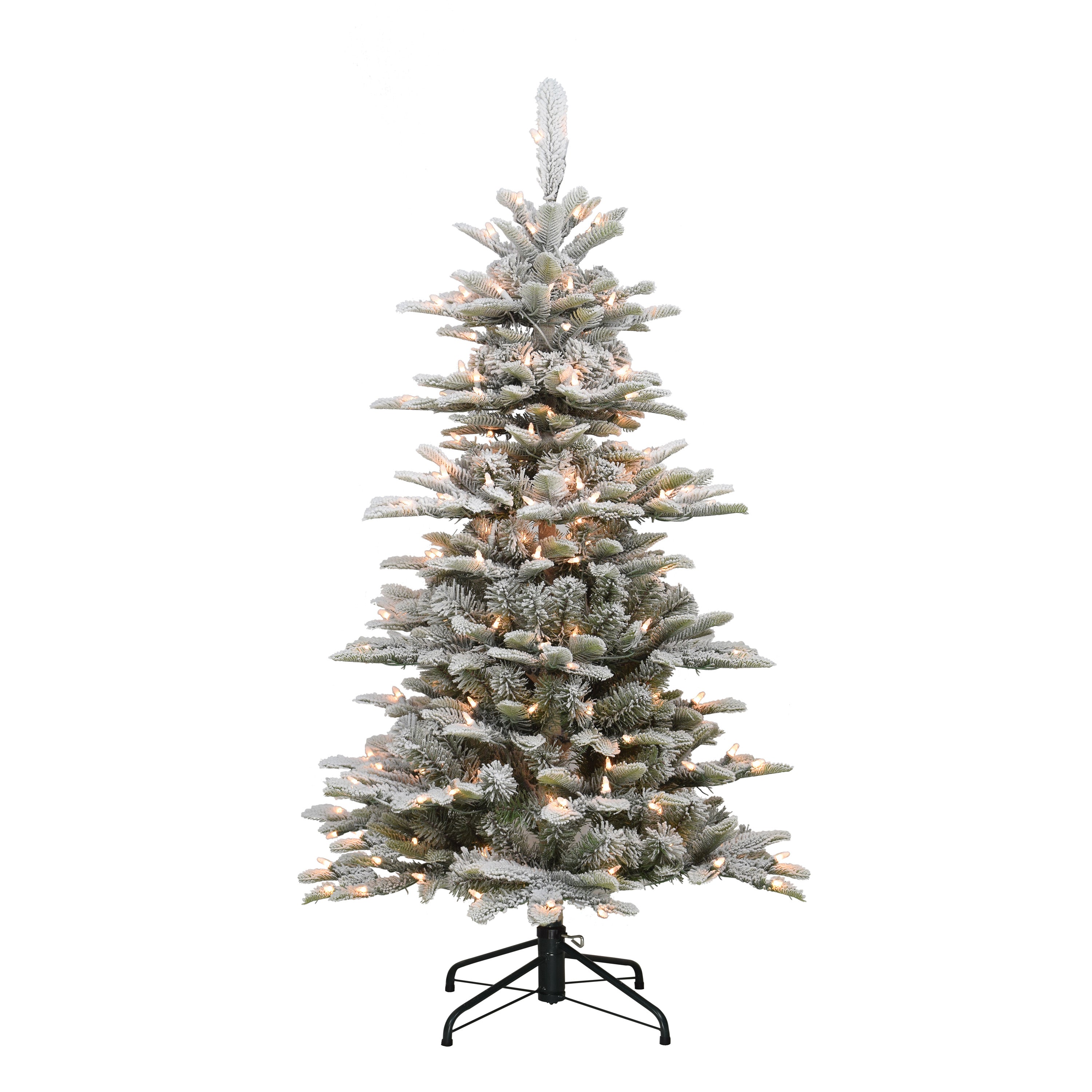 4.5 ft Pre-Lit Slim Flocked Aspen Fir Artificial Christmas Tree with 200 UL Clear Lights Metal Stand Green APGSLFA-45C2